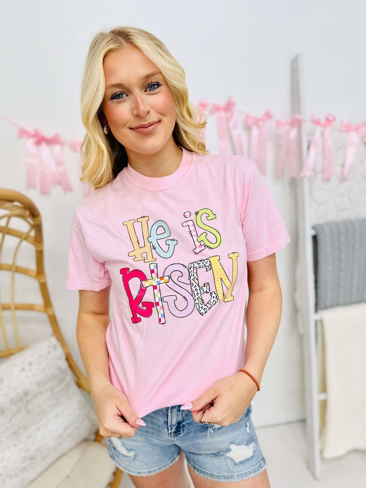 He Is Risen Easter Patchwork DTF Tee