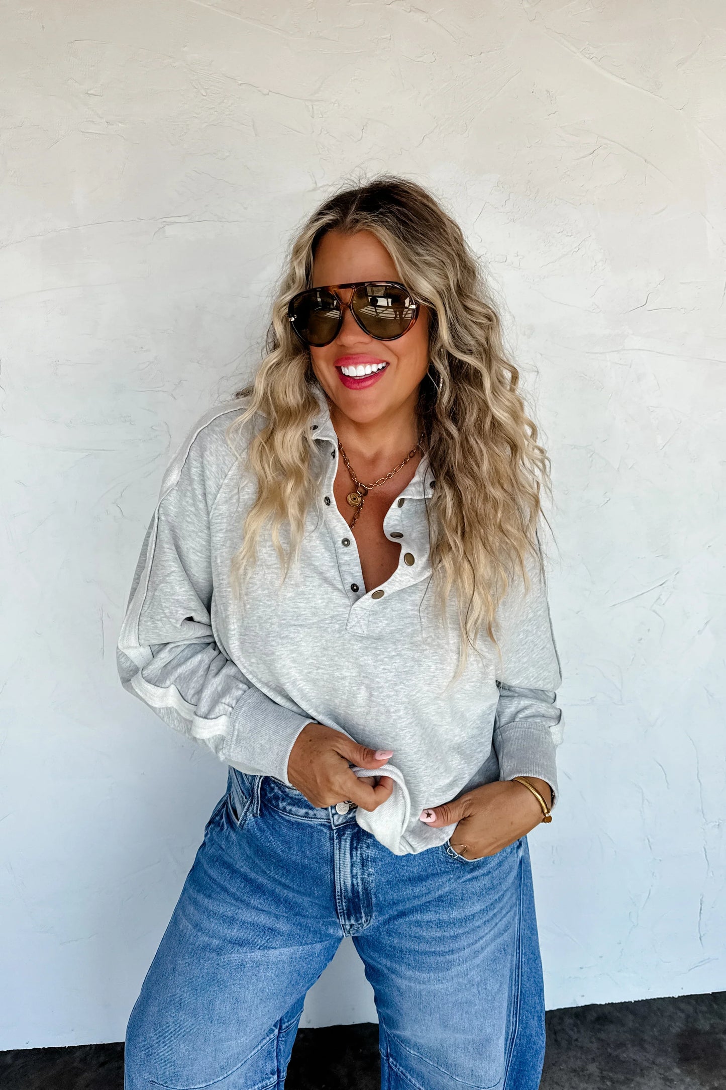 PREORDER- Longer Length Marley Snap Button Sweatshirt