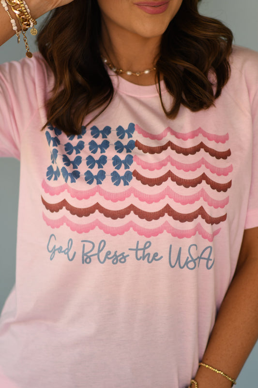Pink Flag God Bless The USA Tee