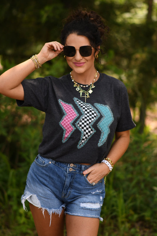 Western Checkered Lightning Bolts Tee