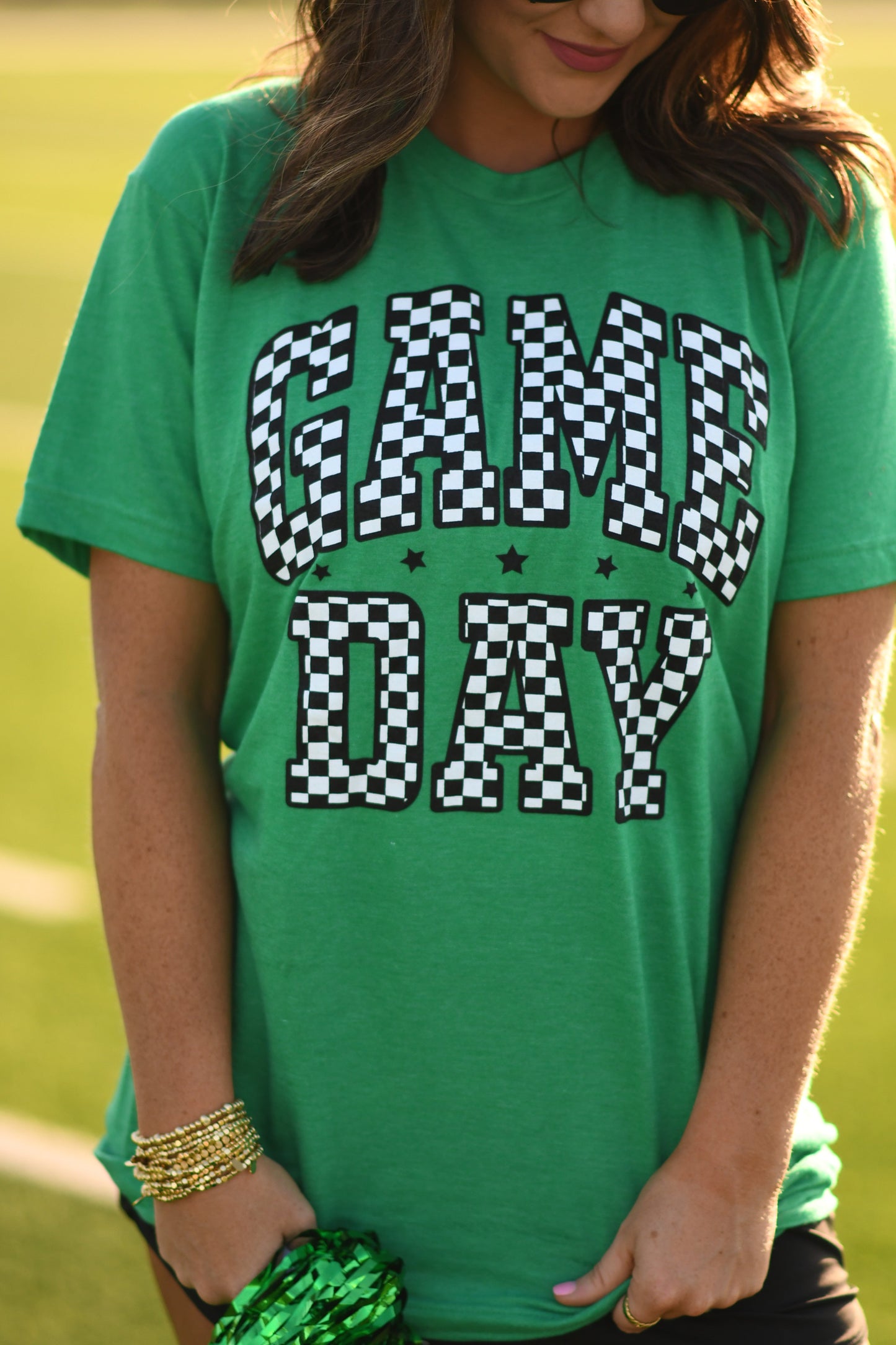 Kelly Green Checkered Game Day Tee