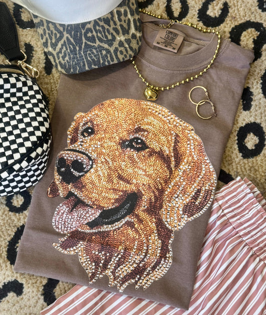 Golden Retriever Faux Rhinestone Dog Tee