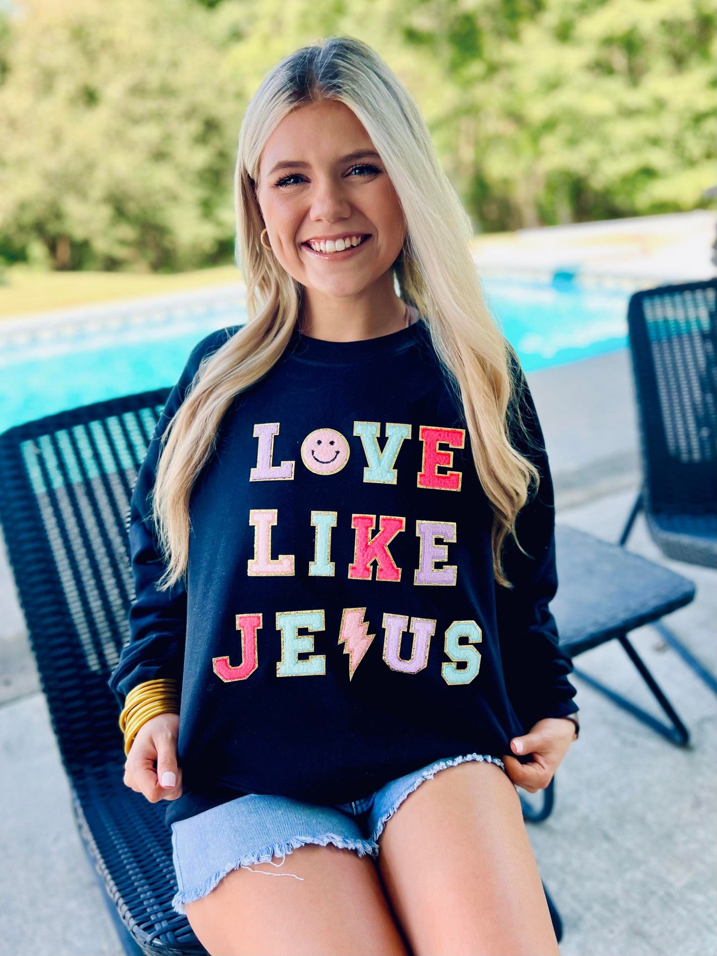 Love Like Jesus Multi Colored Chenille Patch Sweatshirt