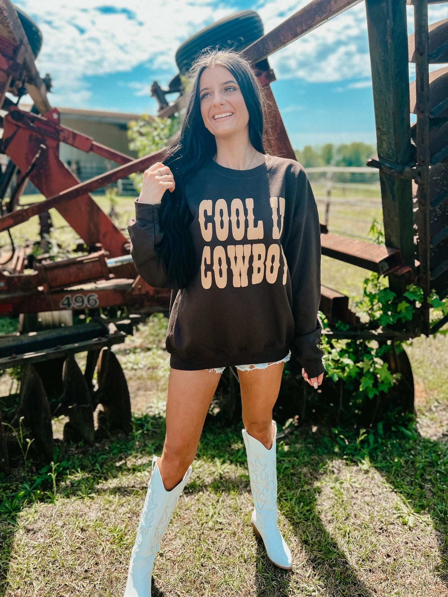 Cool It Cowboy Western Font Puff Sweatshirt
