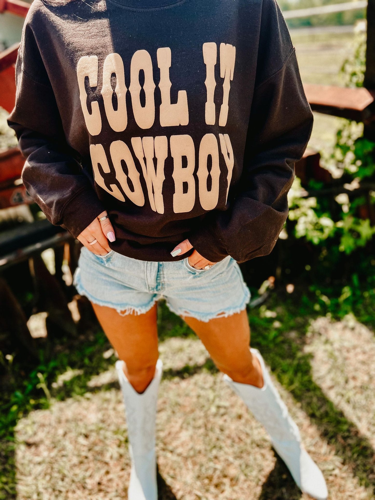 Cool It Cowboy Western Font Puff Sweatshirt