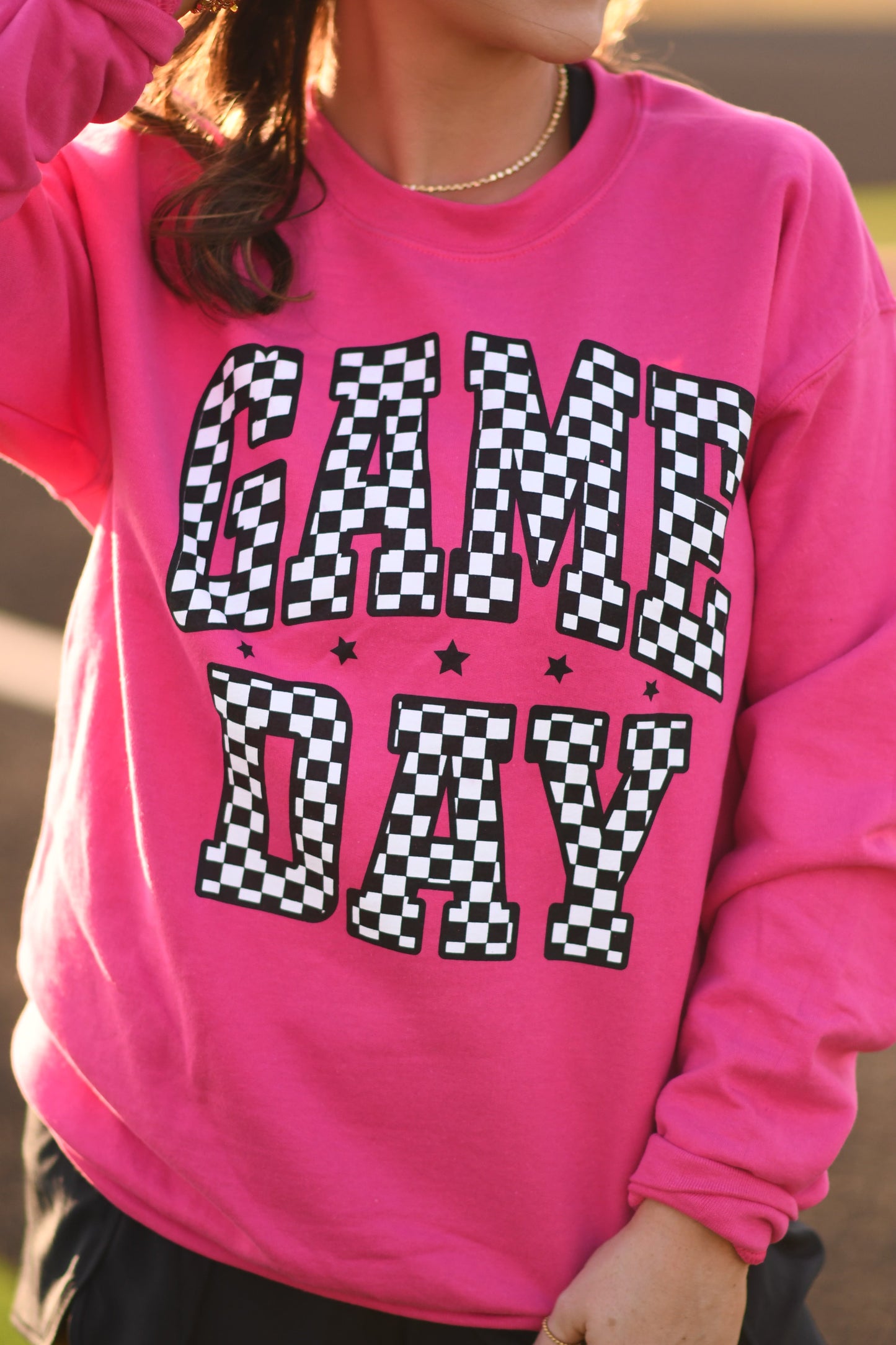 Hot Pink Checkered Game Day Sweatshirt