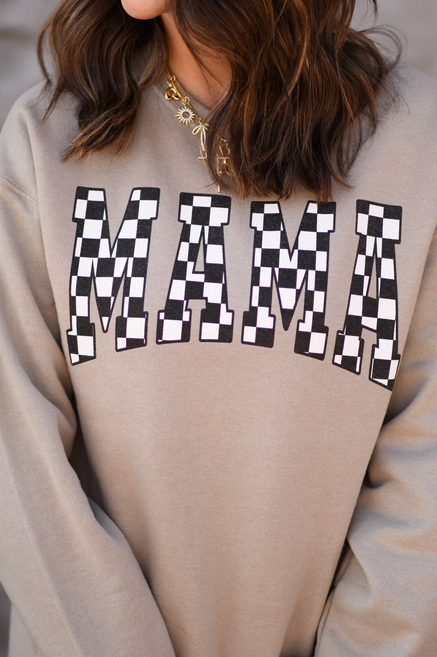 Khaki Checkered MAMA Sweatshirt (Set Available)