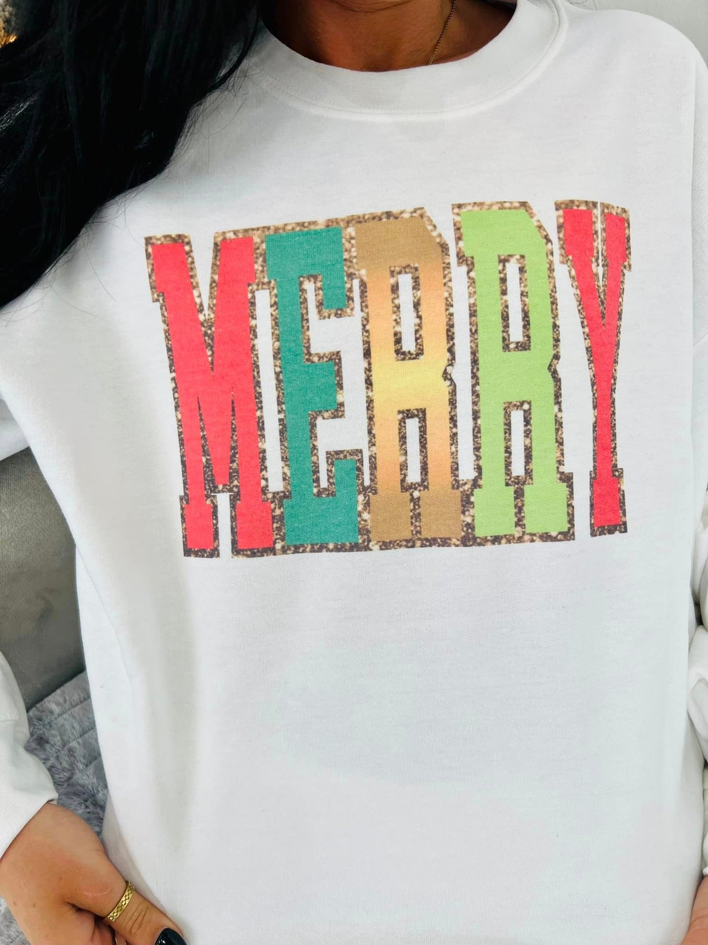 Merry Glitter Faux Chenille Patch Sweatshirt