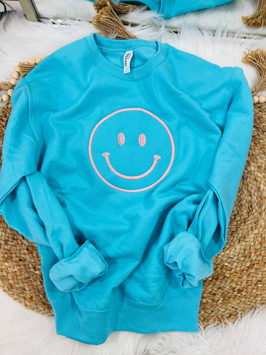 Happy Face Embroidered Sweatshirt