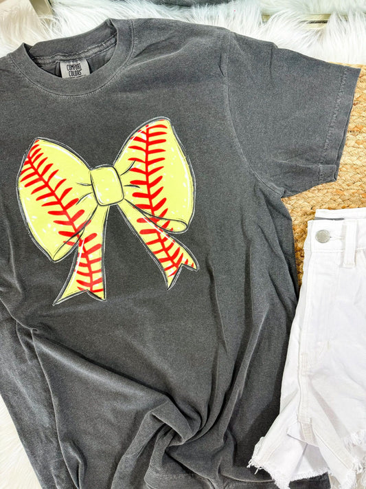 Coquette Softball Bow DTF Tee