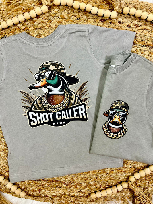 Youth Shot Caller Wood Duck Front And Back Tee