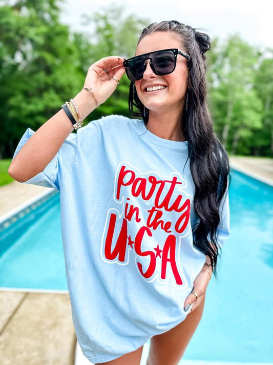 Party In The USA Double Puff-Glitter Combo Tee