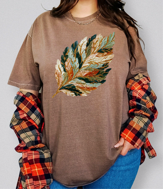 Hand Painted Fall Leaf Faux Glitter Tee