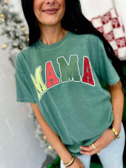 Mama Christmas Varsity Curved Tee