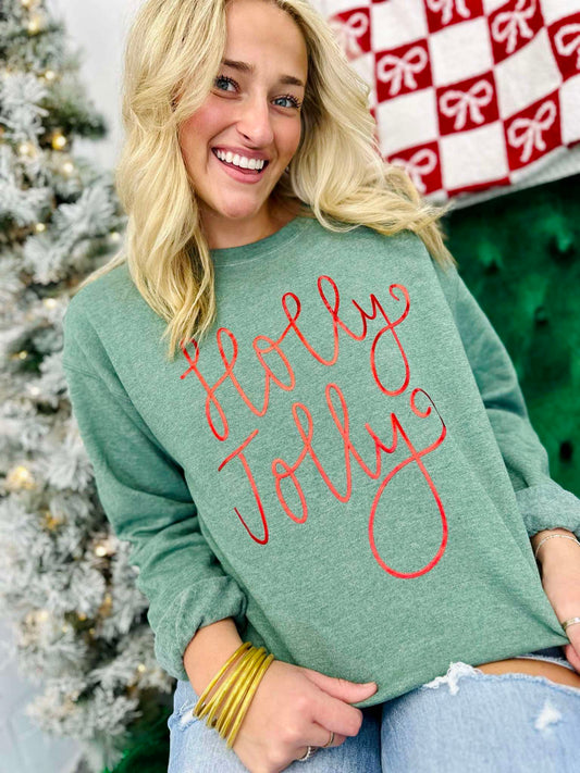 Holly Jolly Thin Cursive Metallic Puff Sweatshirt