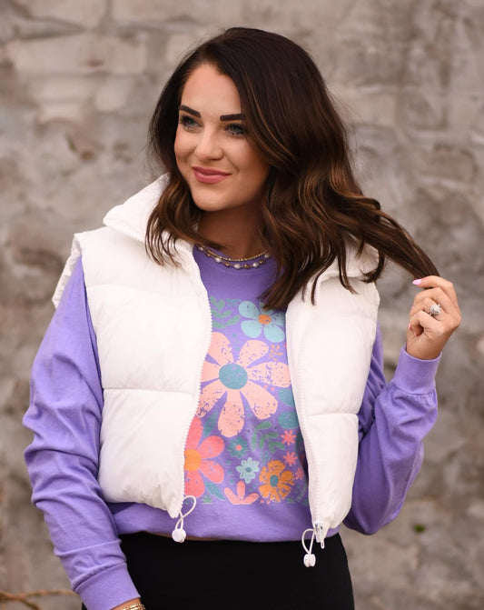 RTS White Cropped Puffer Vest