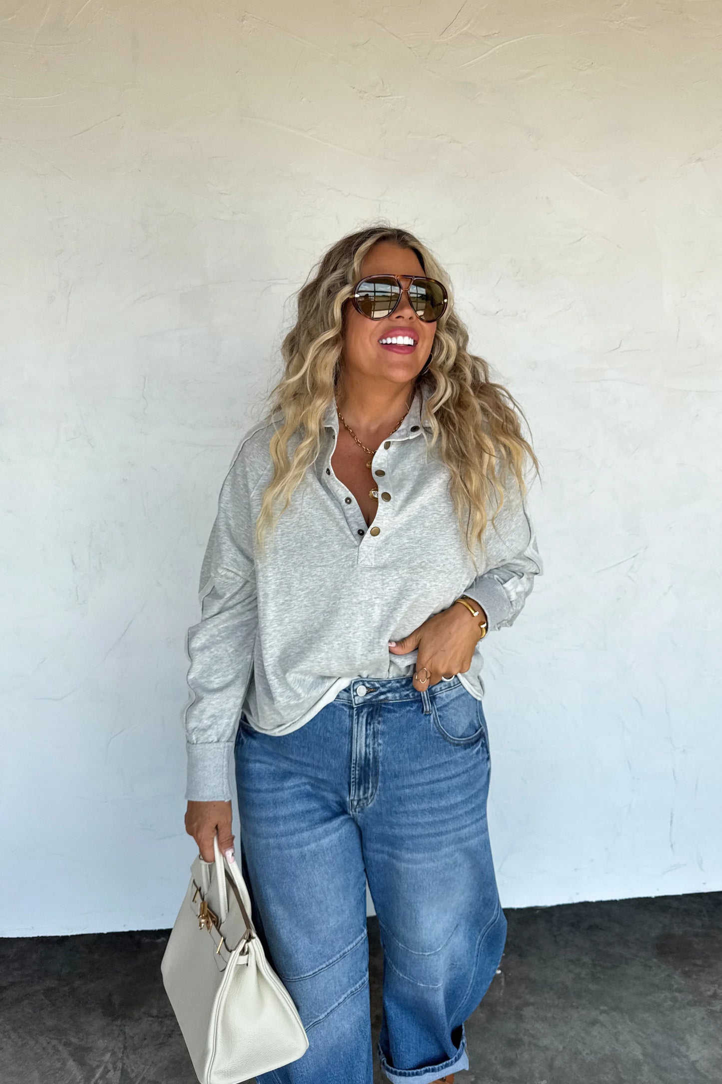 PREORDER- Longer Length Marley Snap Button Sweatshirt