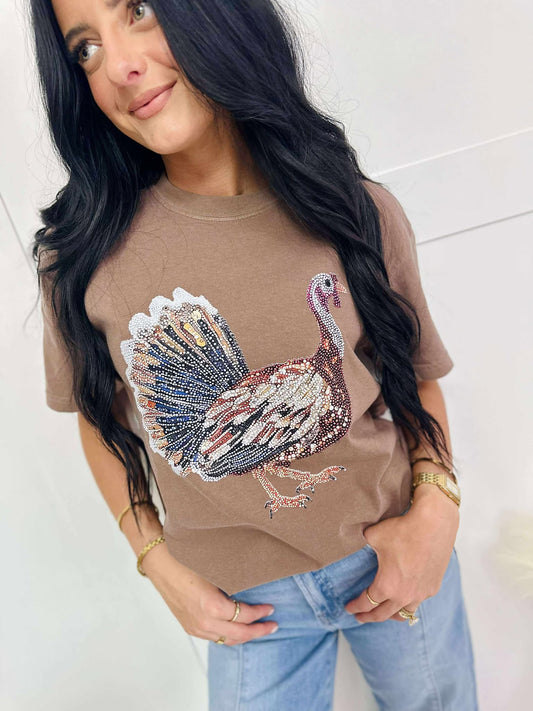 Faux Rhinestone Turkey Graphic Tee