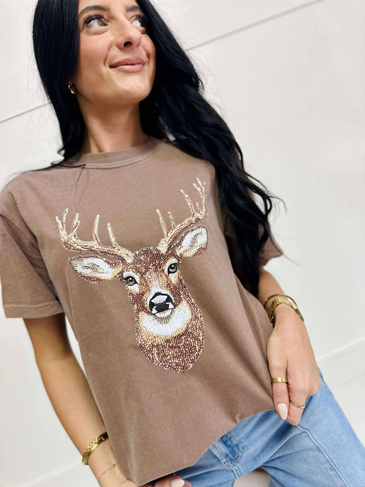 Faux Rhinestone Deer Graphic Tee