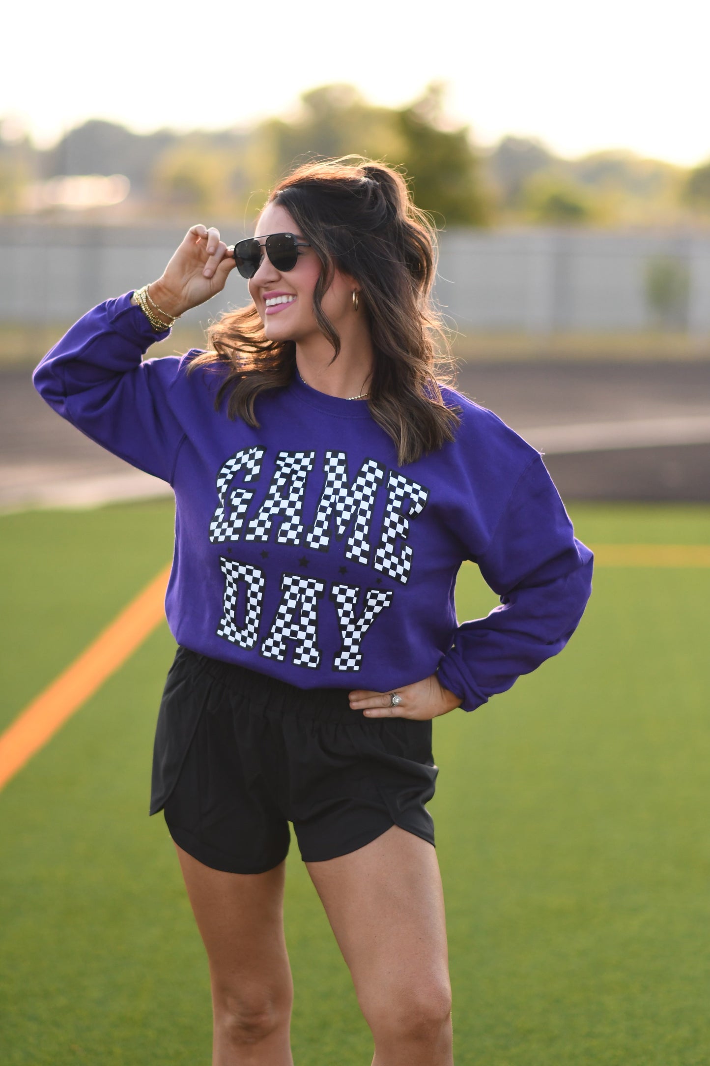 Purple Checkered Game Day Sweatshirt