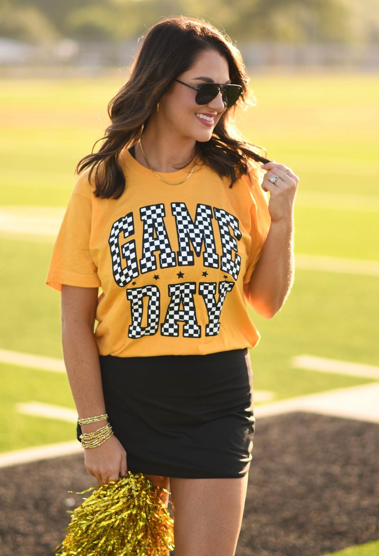 Gold Checkered Game Day Tee