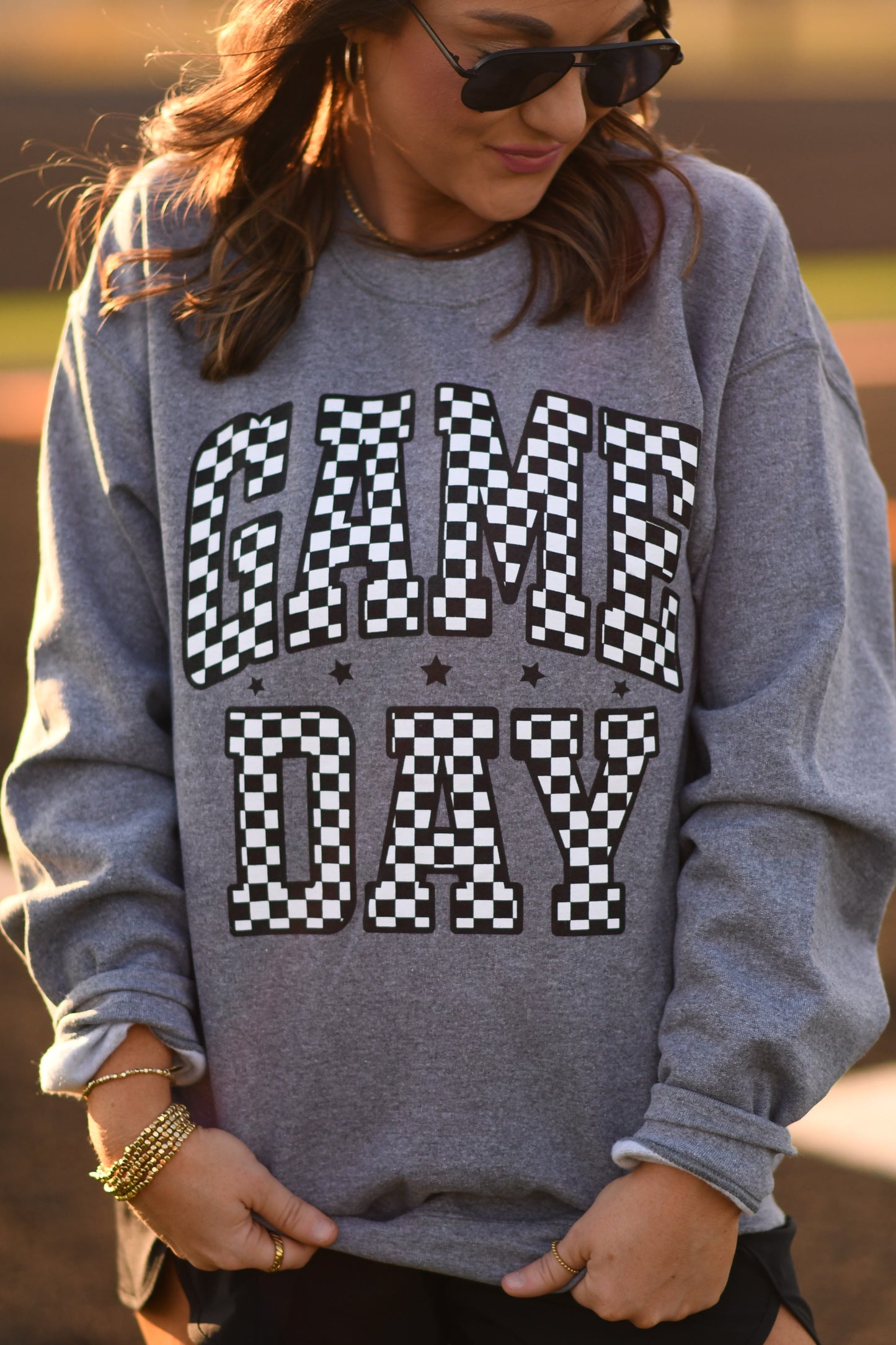 Gray Checkered Game Day Sweatshirt