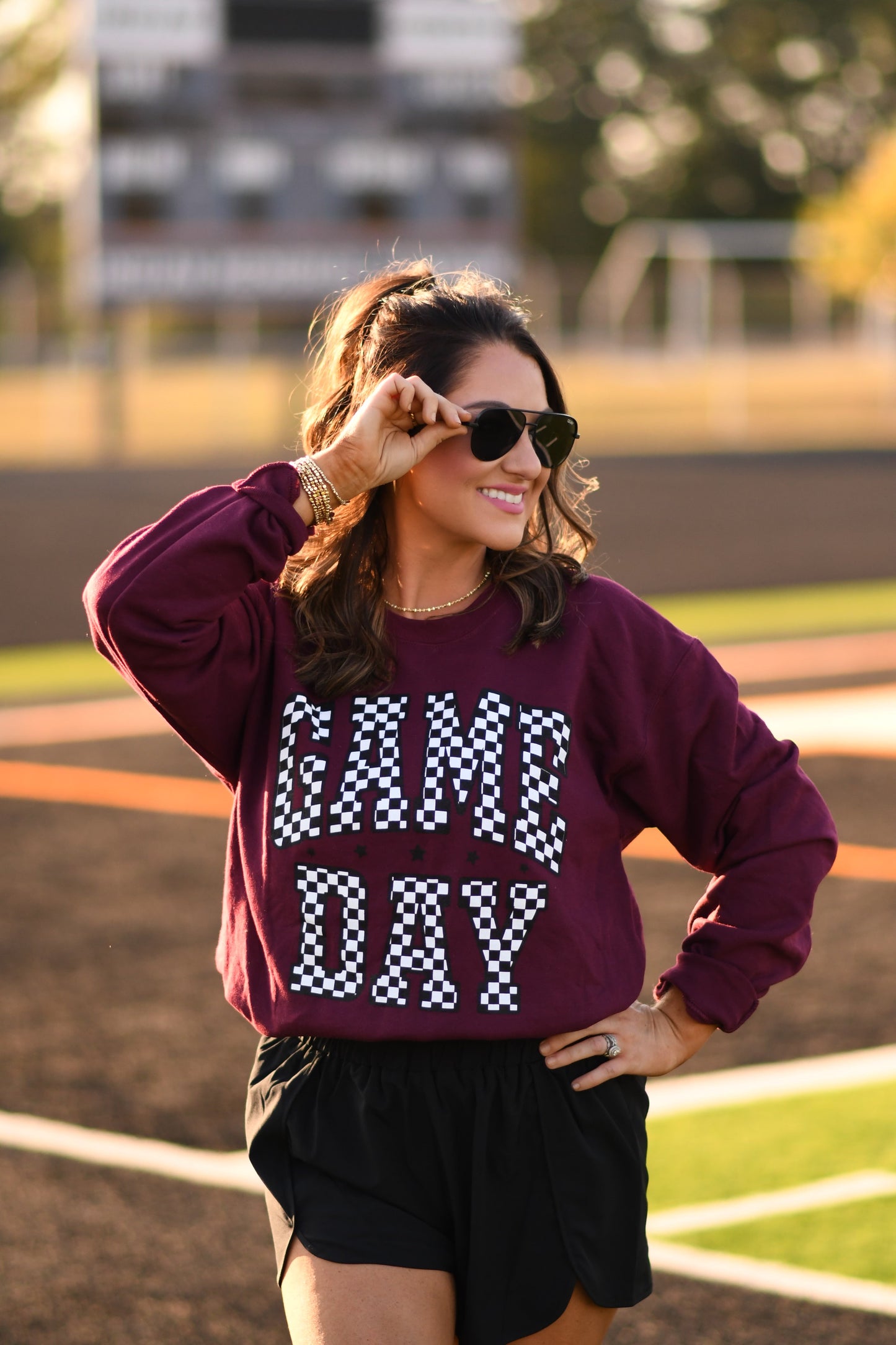 Maroon Checkered Game Day Sweatshirt