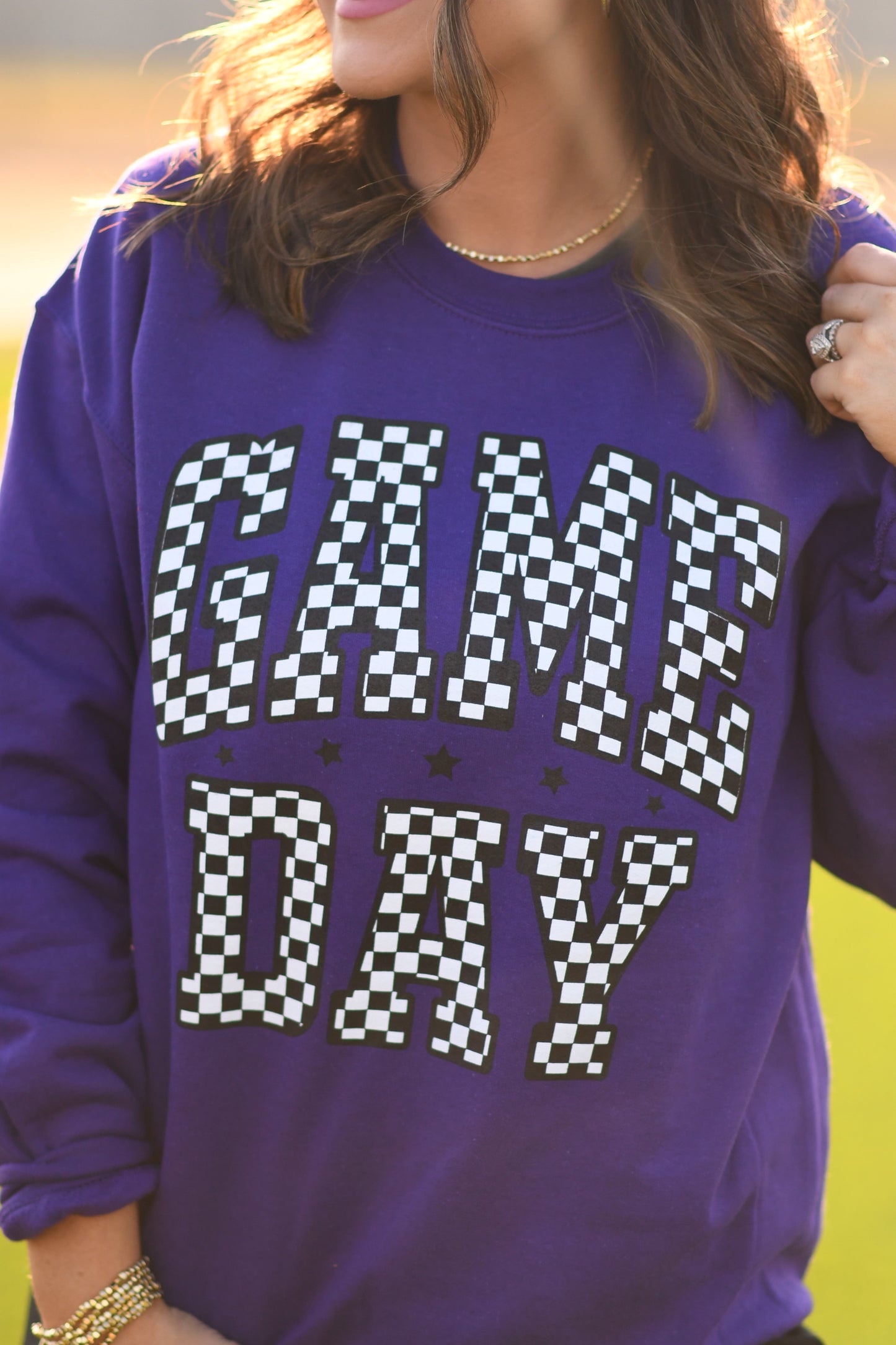 Purple Checkered Game Day Sweatshirt