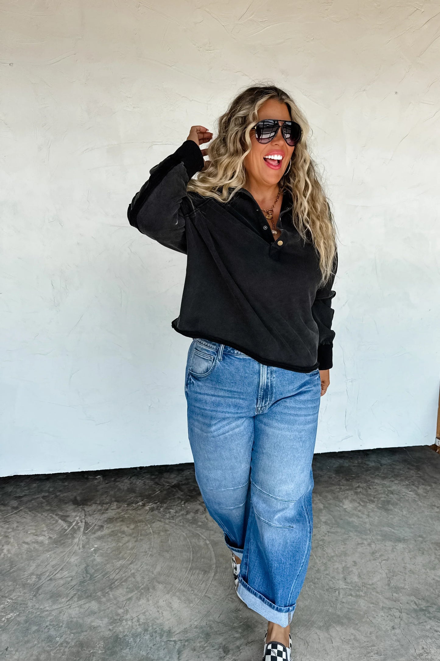 PREORDER- Longer Length Marley Snap Button Sweatshirt