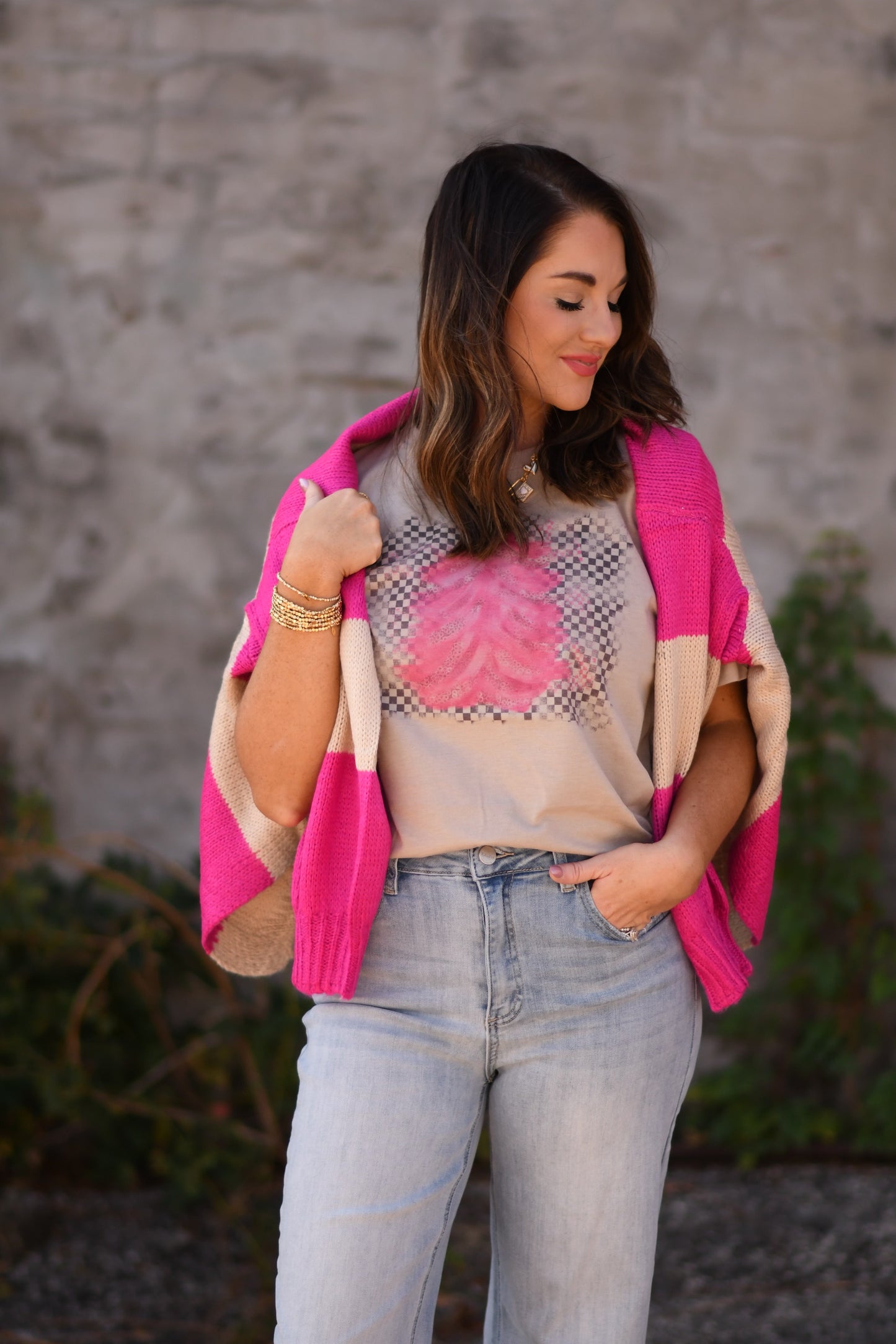 Pre-Order Hot Pink And Tan Cardigan