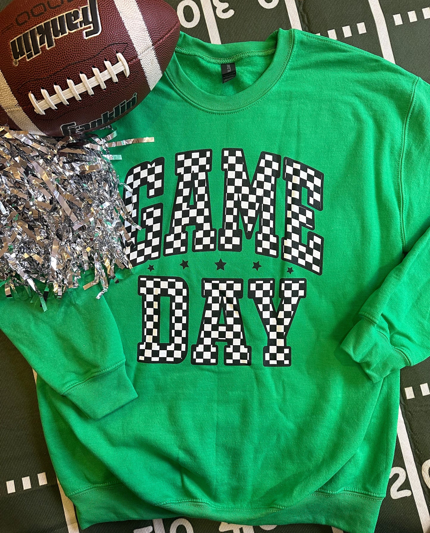 Kelly Green Checkered Game Day Sweatshirt