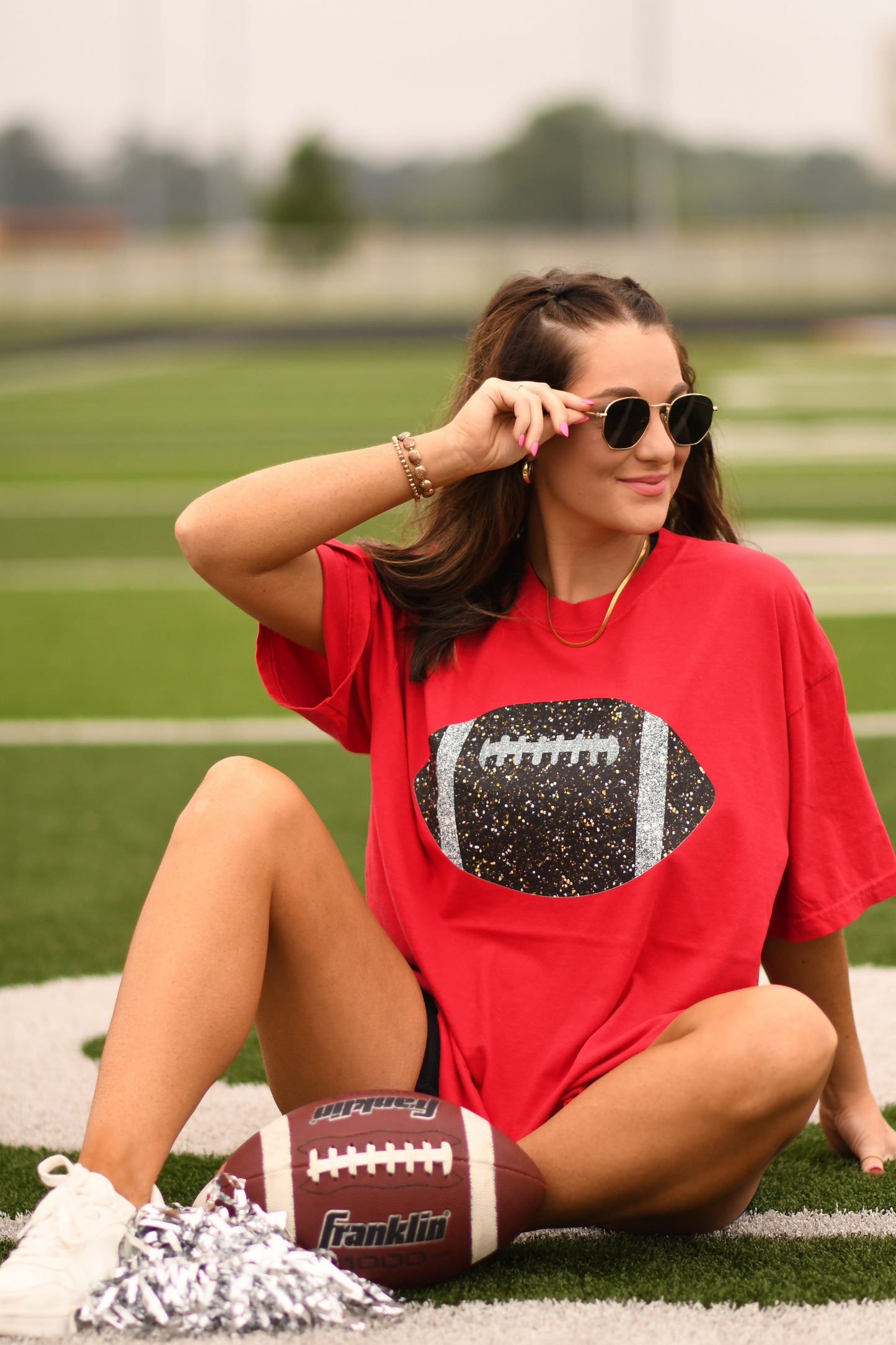 Red Faux Glitter Football Tee