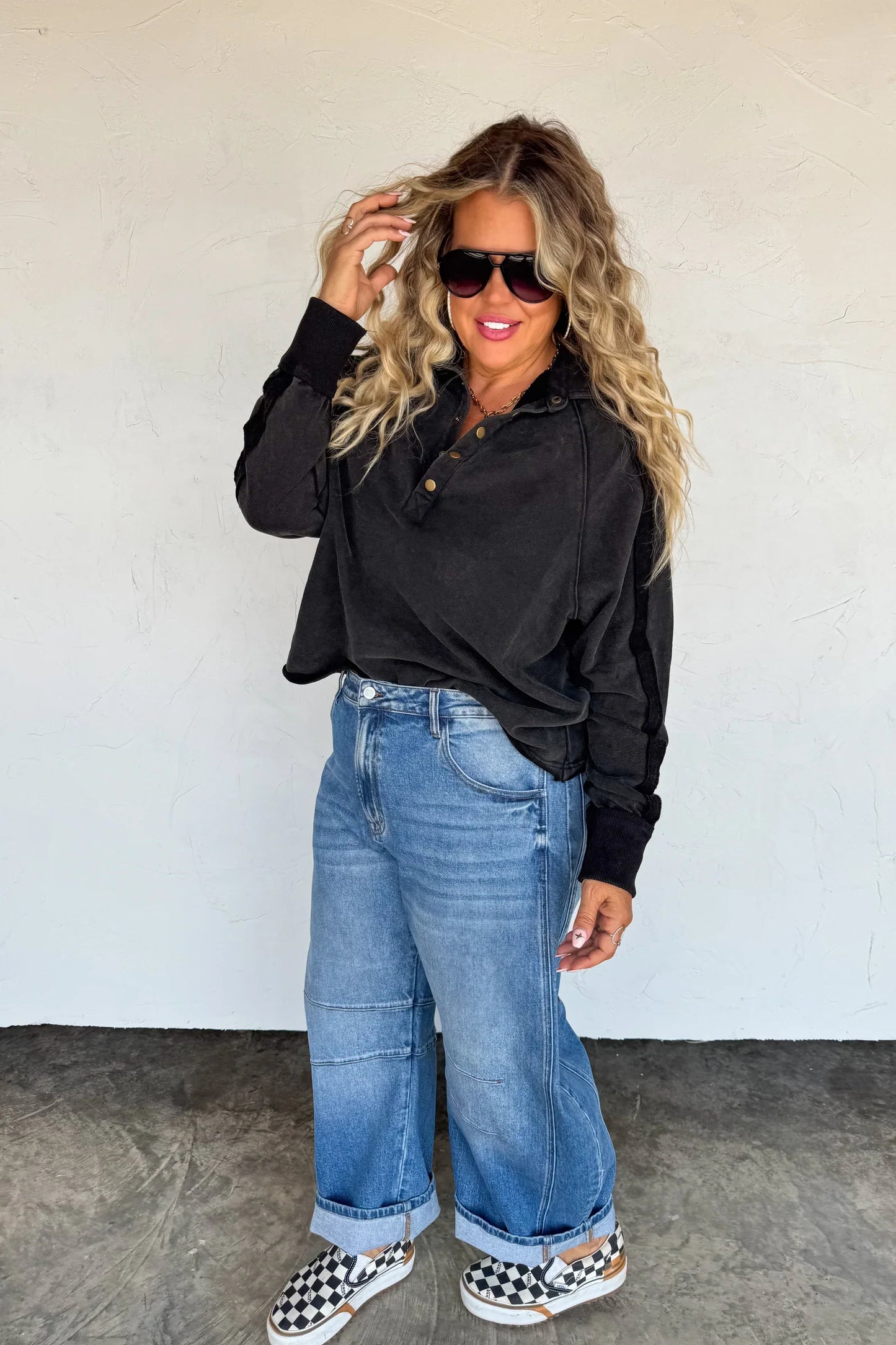 PREORDER- Longer Length Marley Snap Button Sweatshirt