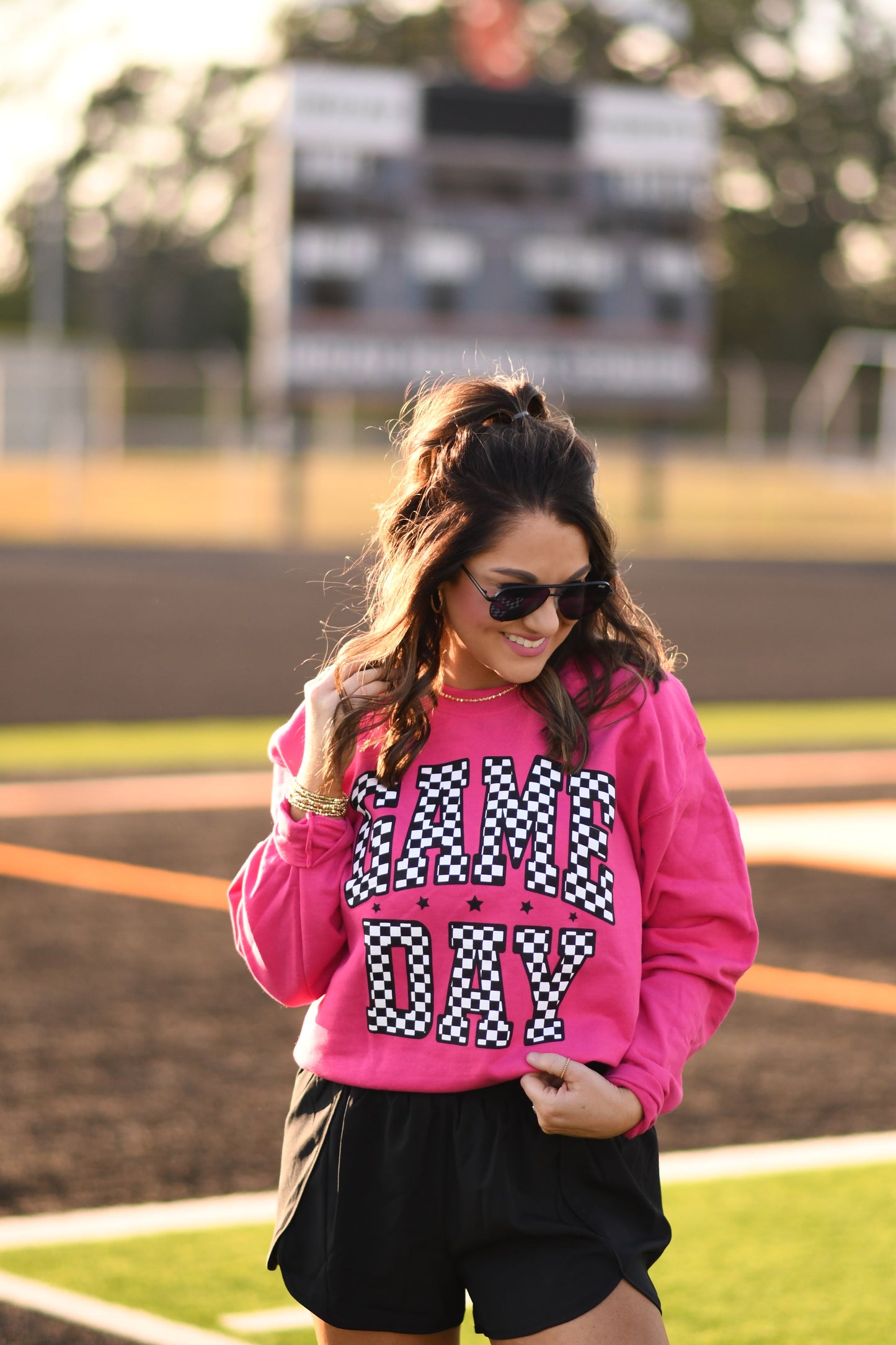 Hot Pink Checkered Game Day Sweatshirt