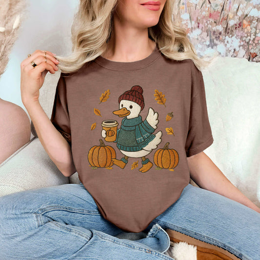 Faux Embroidery Fall Goose Tee