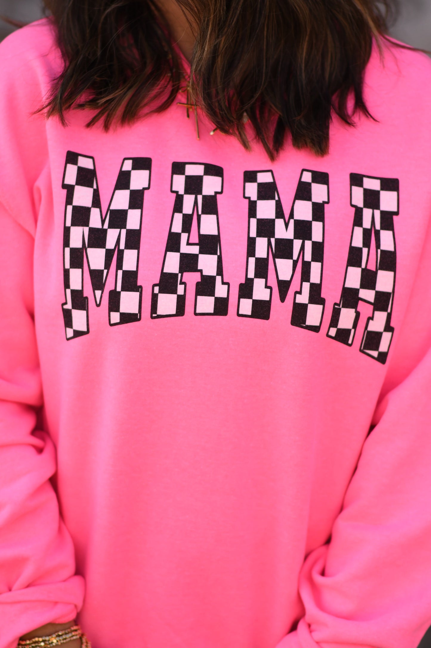 Neon Pink Checkered MAMA Sweatshirt