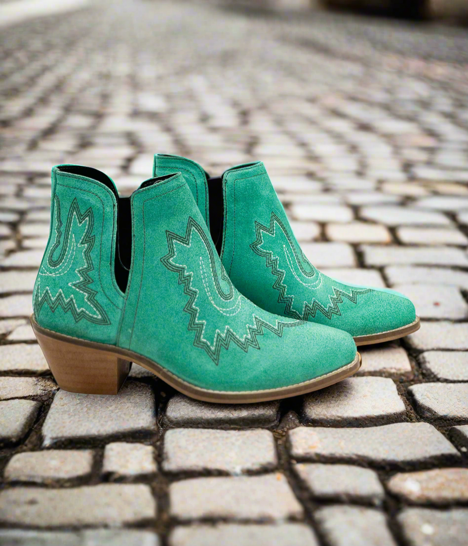 Kickin' Booties in Turquoise Suede