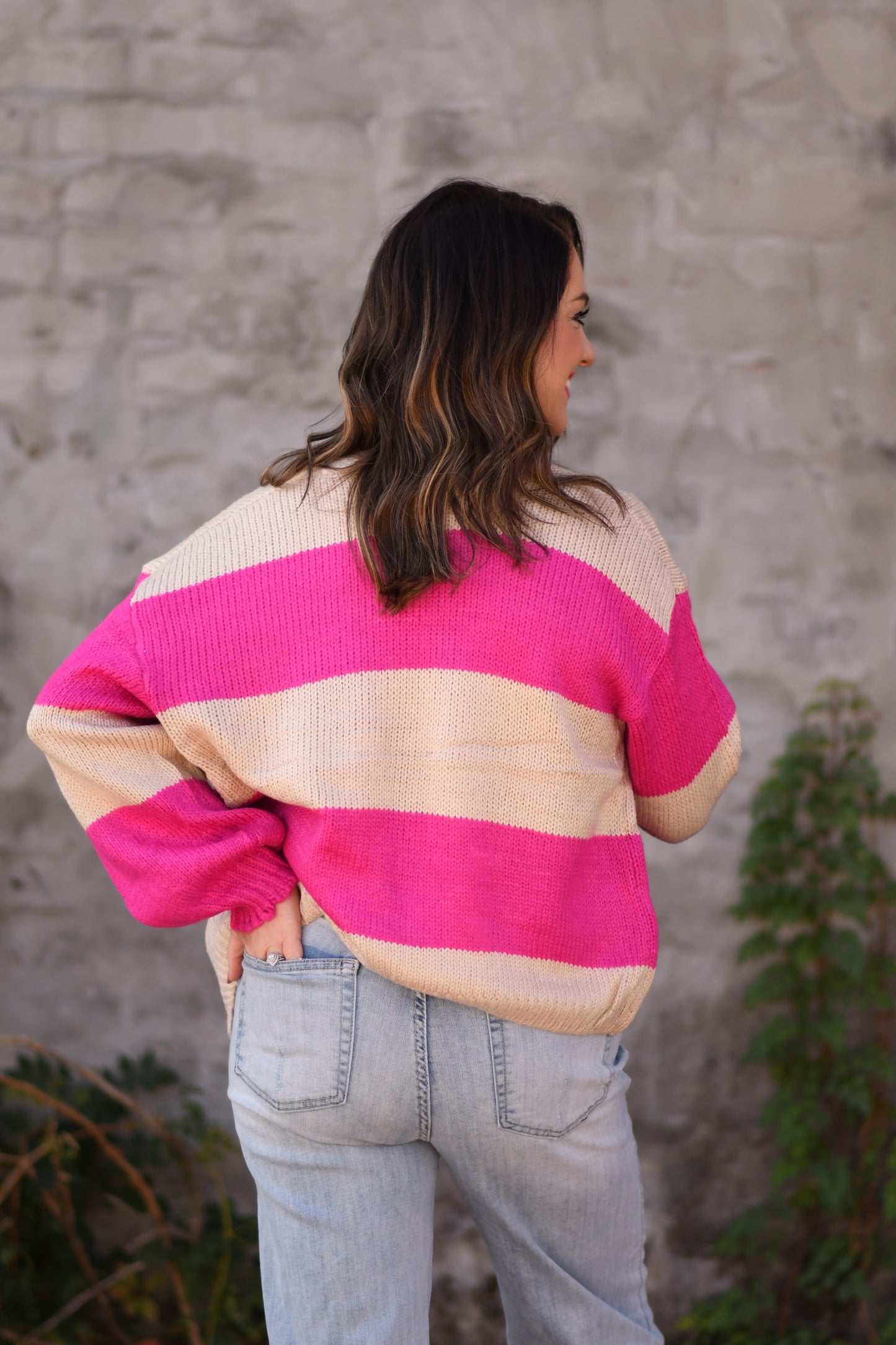 Pre-Order Hot Pink And Tan Cardigan