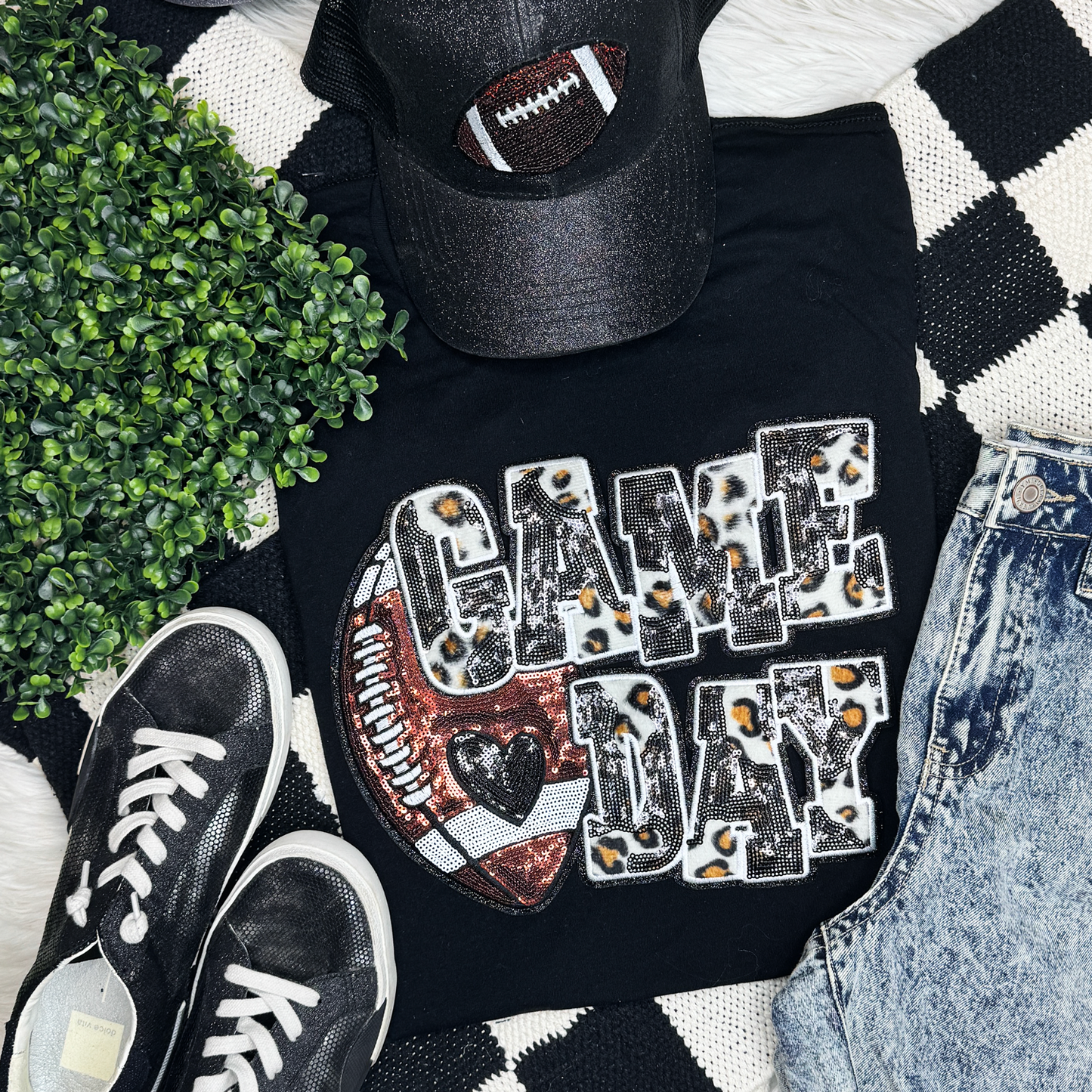 Sequin Football & Leopard Tee