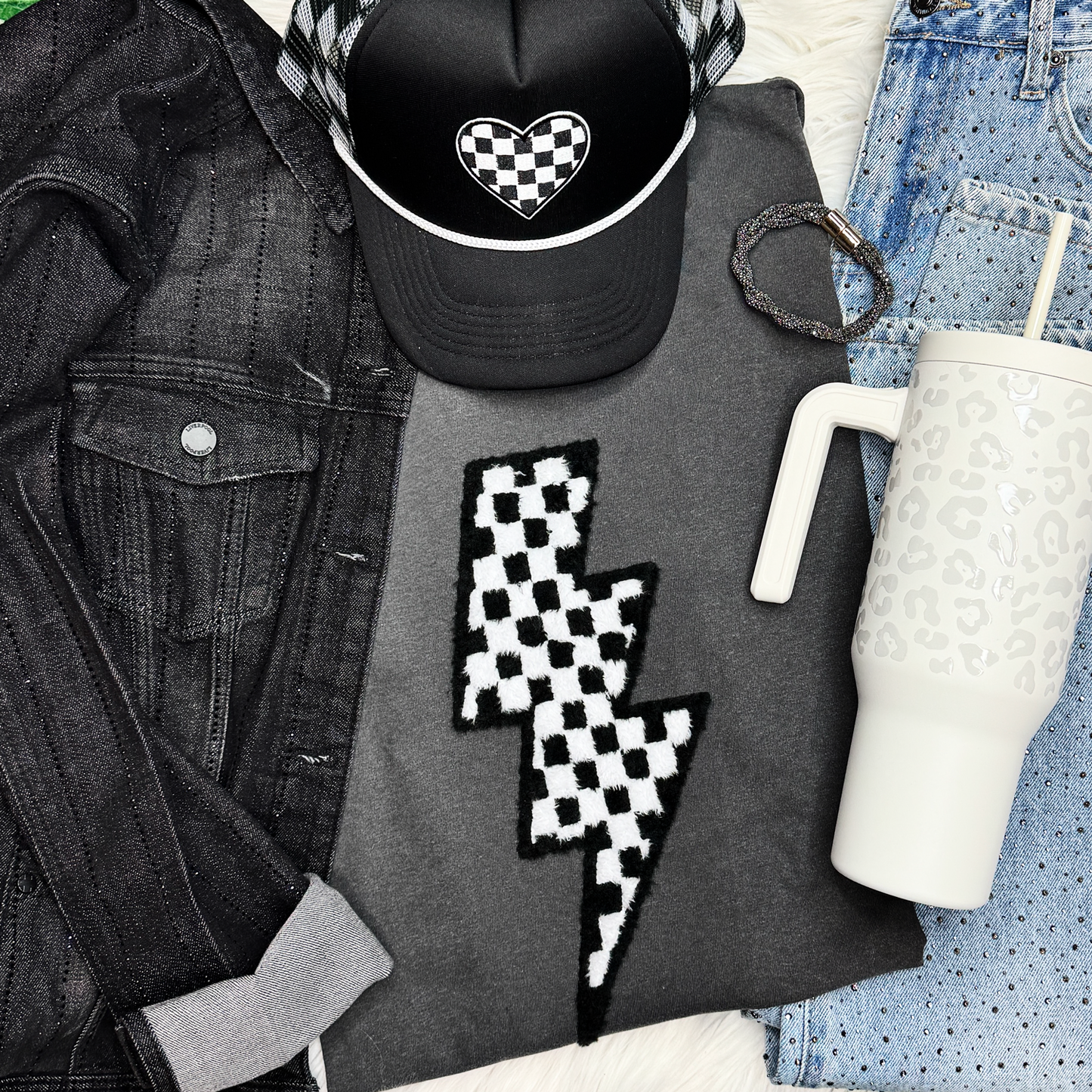 Checkered Lightning Bolt Fluffy Tee