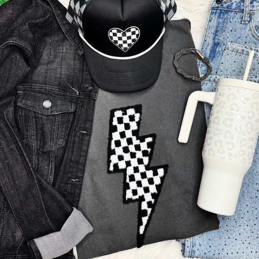 Checkered Lightning Bolt Fluffy Tee