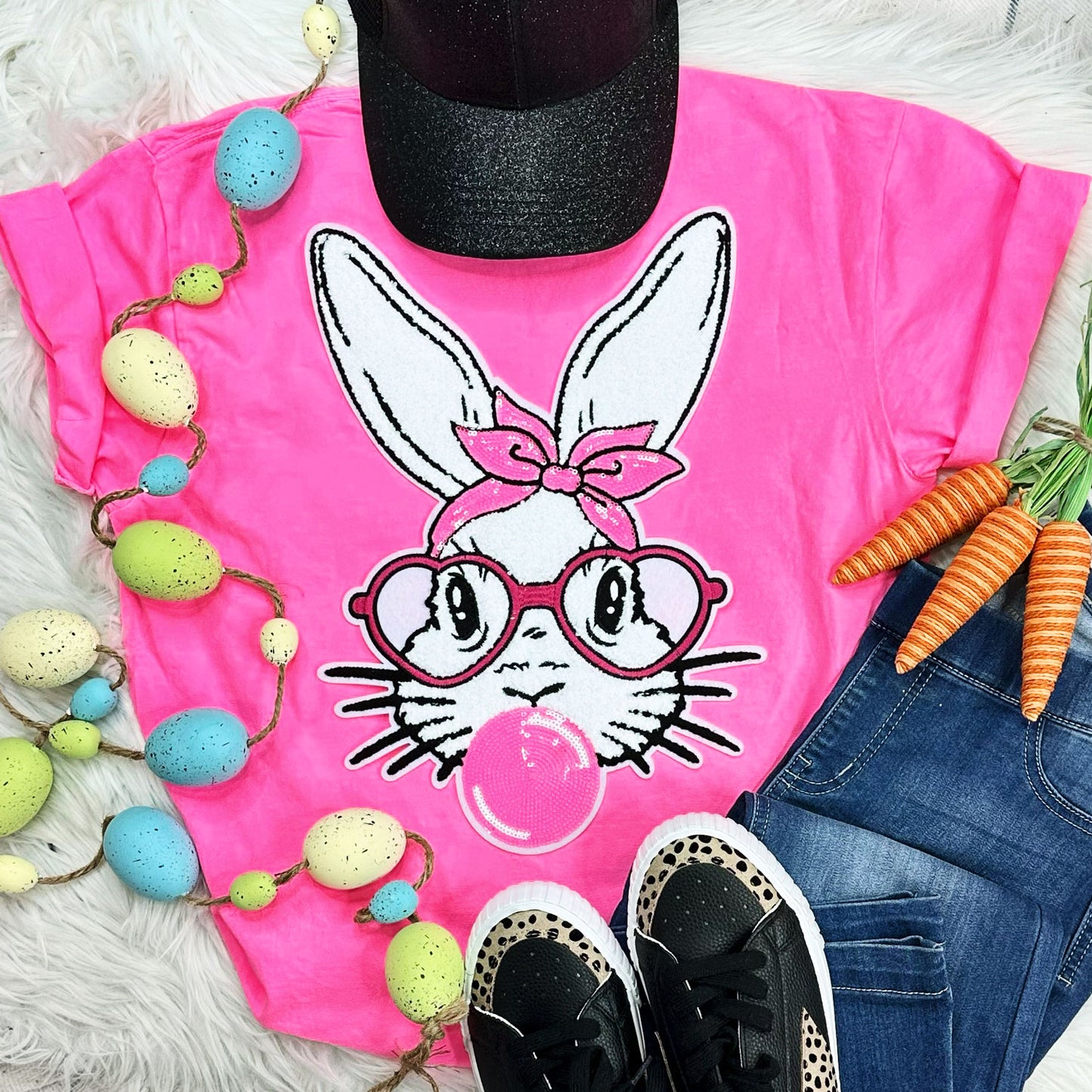 Bunny with Glasses Chenille Patch Tee