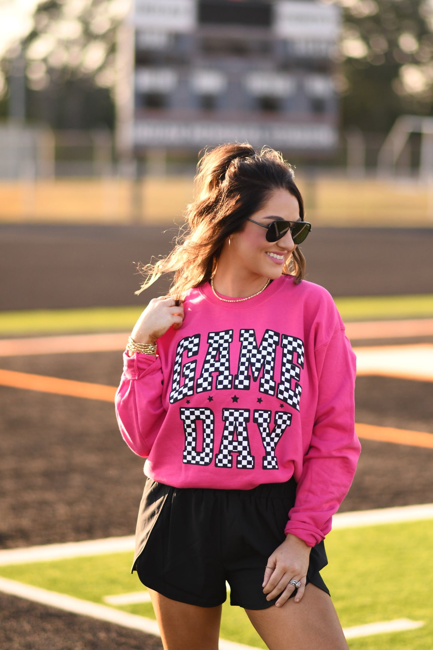 Hot Pink Checkered Game Day Sweatshirt