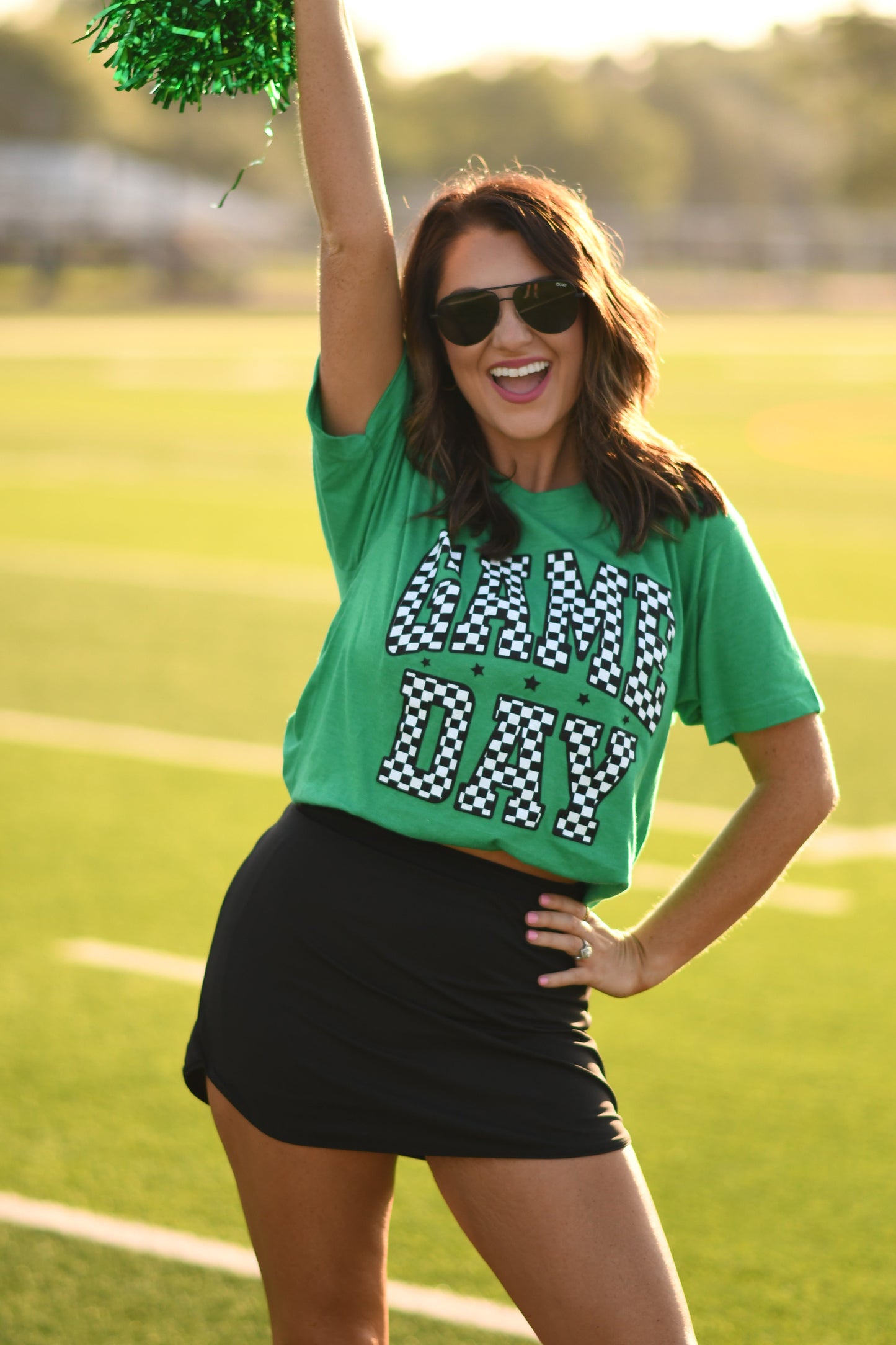 Kelly Green Checkered Game Day Tee