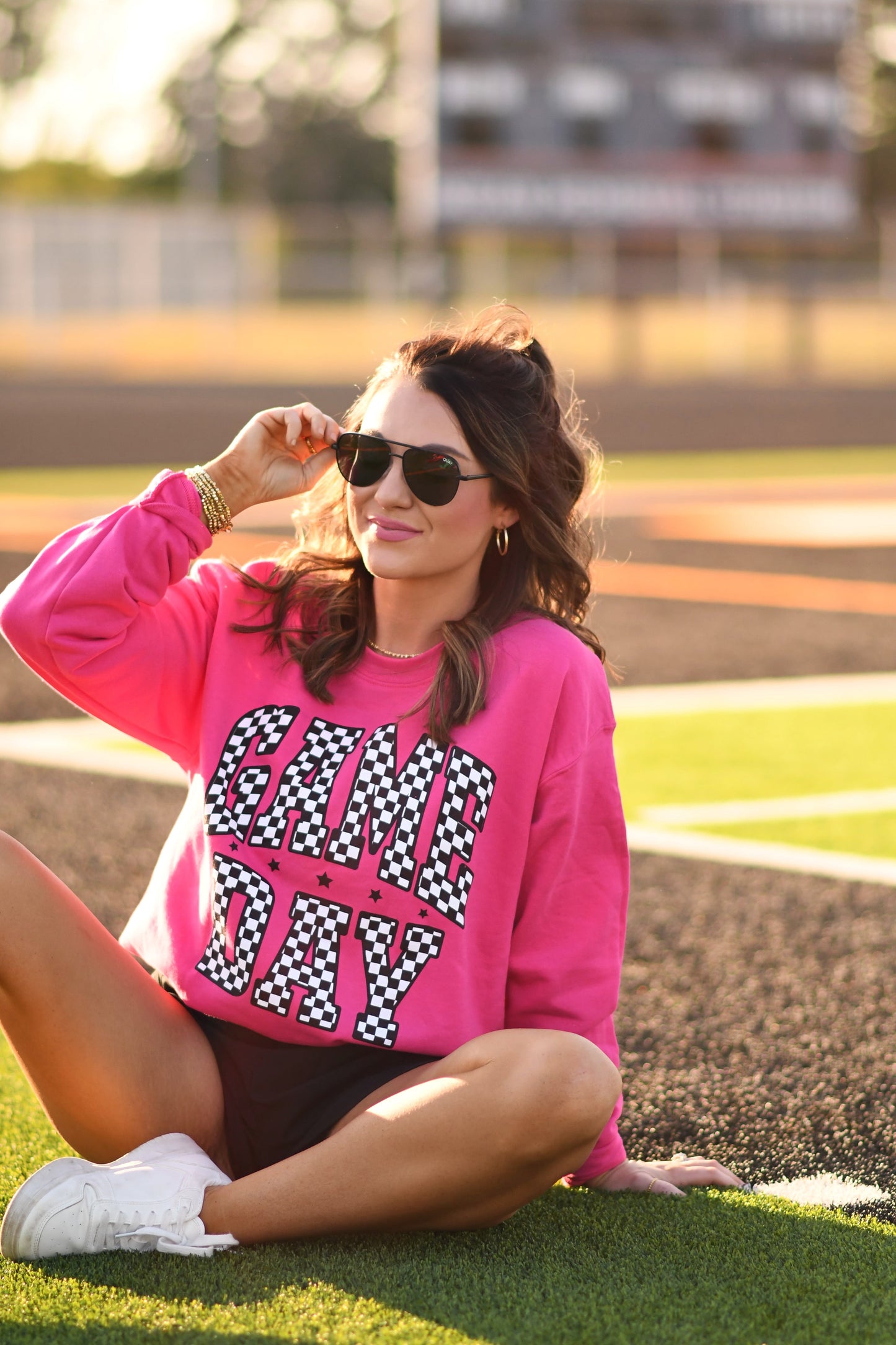 Hot Pink Checkered Game Day Sweatshirt