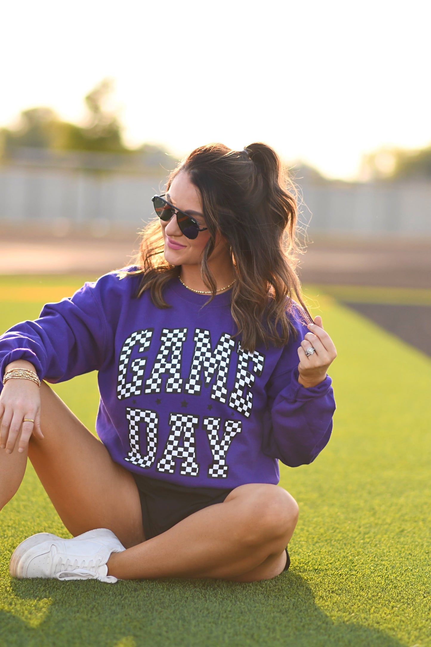 Purple Checkered Game Day Sweatshirt