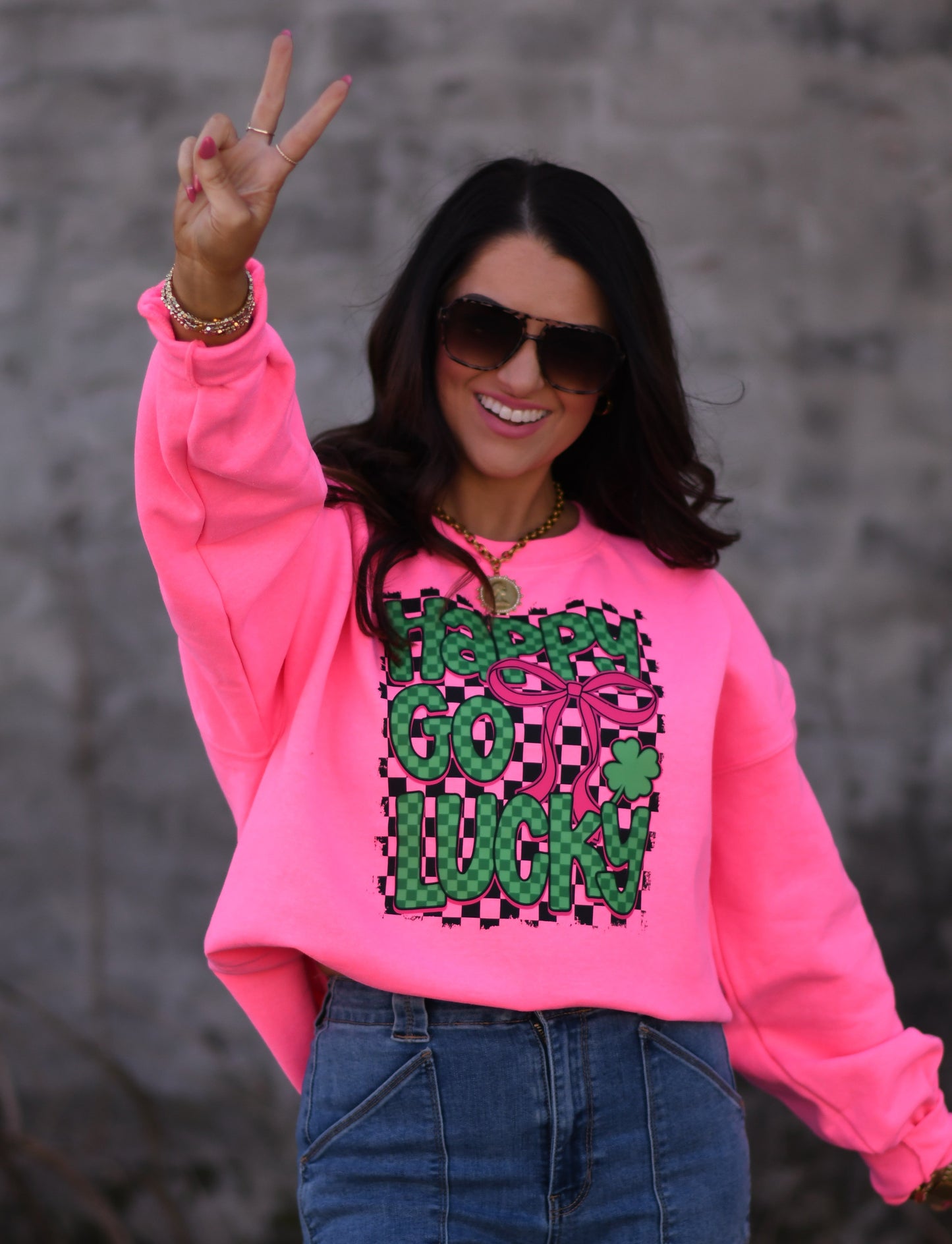Happy Go Lucky Checkered Sweatshirt