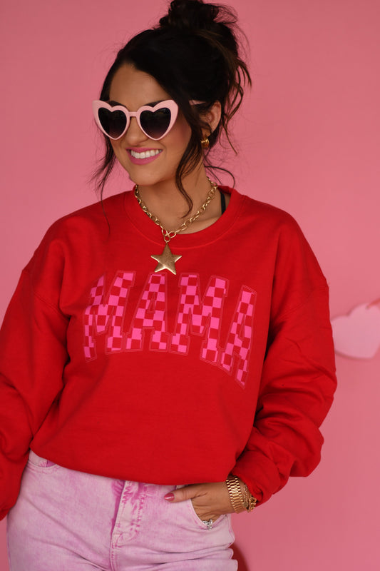 Mama Red and Pink Checkered Sweatshirt