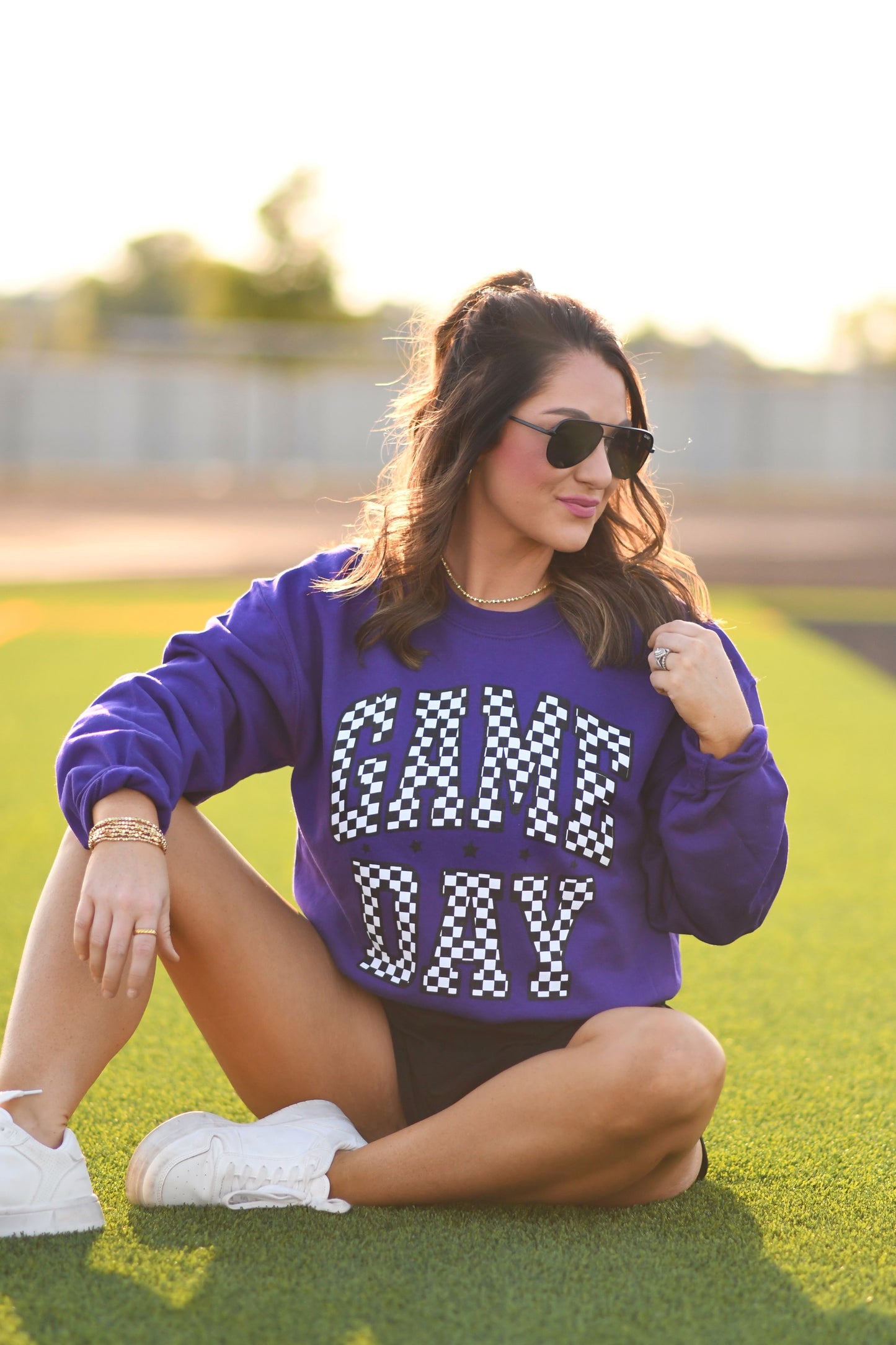 Purple Checkered Game Day Sweatshirt