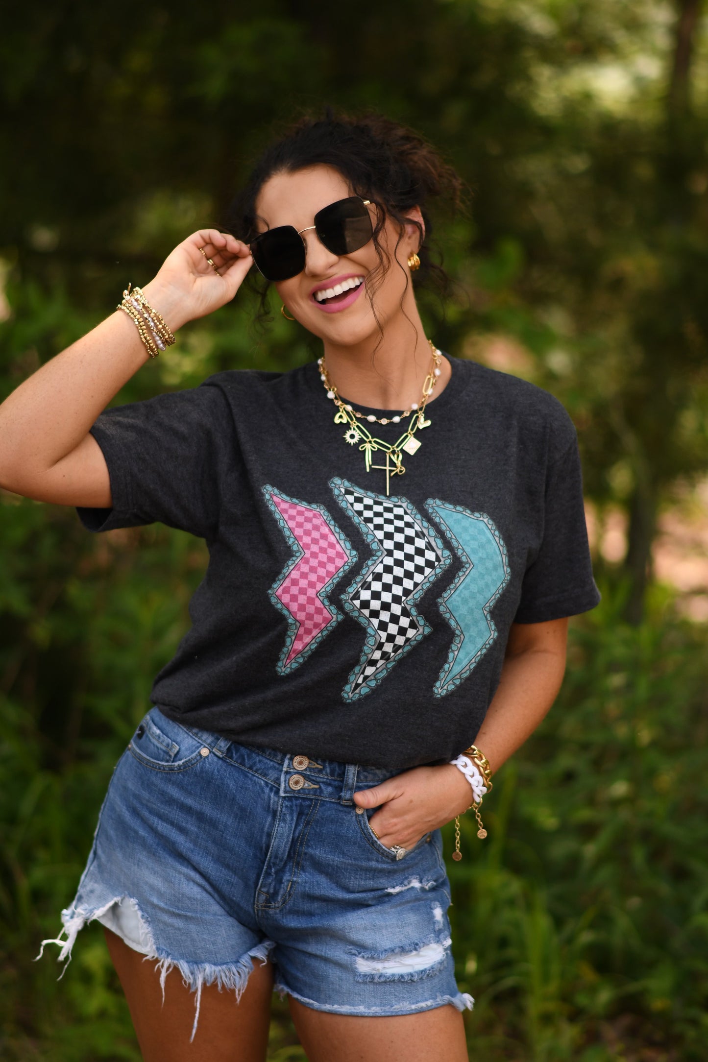 Western Checkered Lightning Bolts Tee